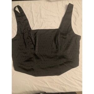 Wild Fable Black Satin Rhinestone Corset Crop Top Smocked Back Large